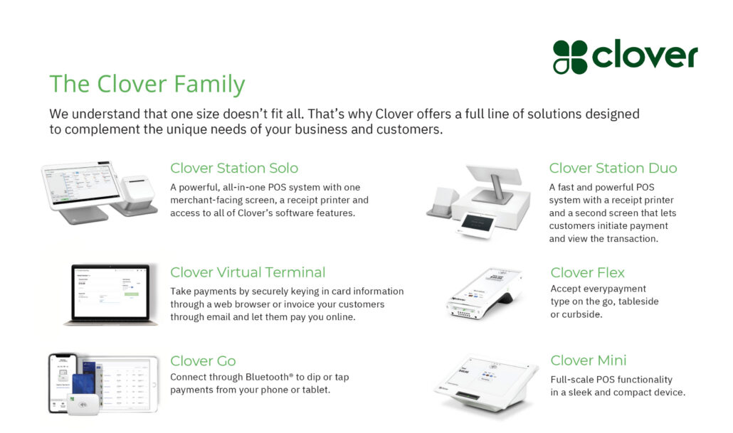 Clover Point of Sale System family of products.